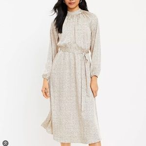 Loft Dotted Mock Neck Midi Dress